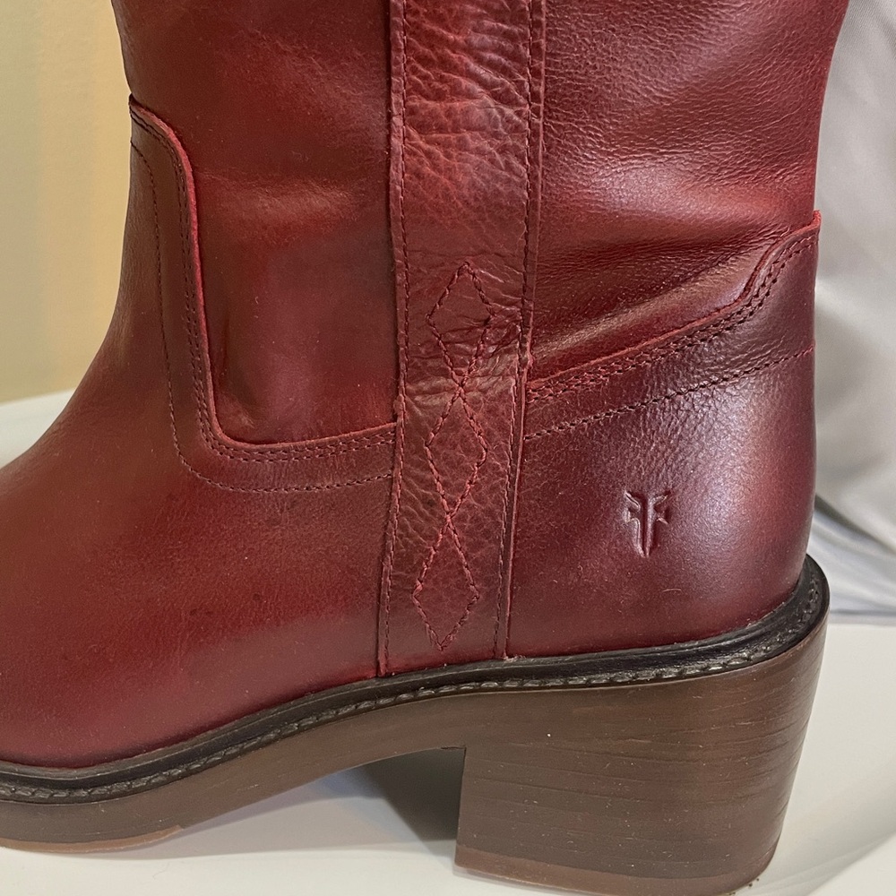 π£ DAY SALE Frye Knee High Boots Deep Red Leather Kate Pull On Wide Calf Merlot - Picture 10 of 12